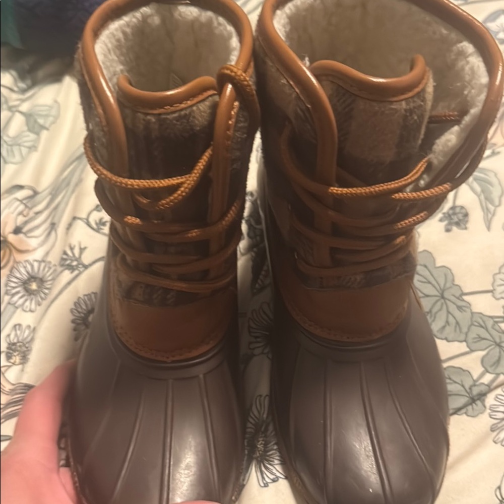 Brown and Tan Kids snow/rain Boots size 2